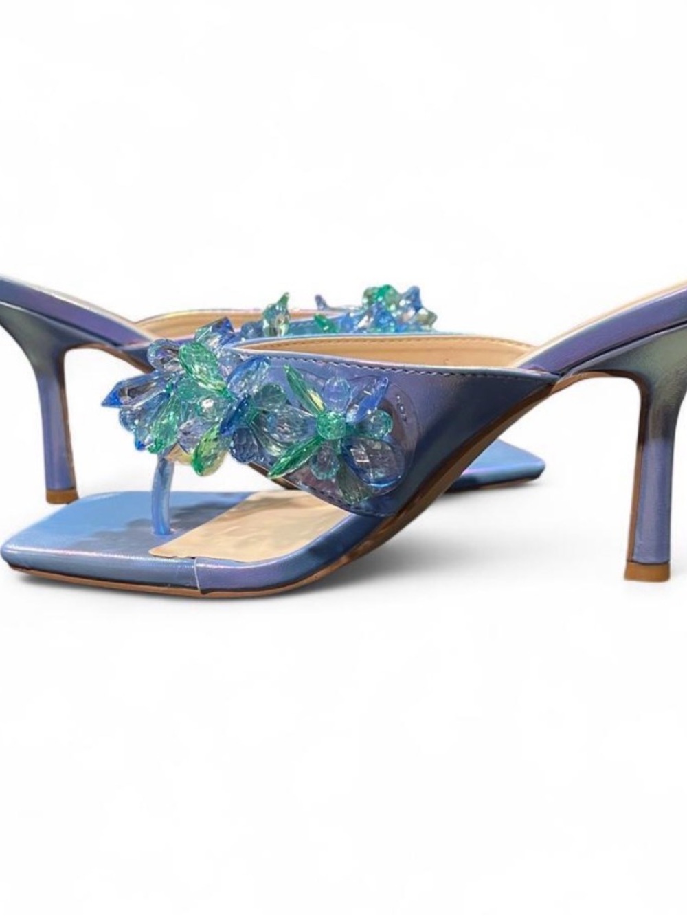 Blue Floral Embellished Women's Heels
